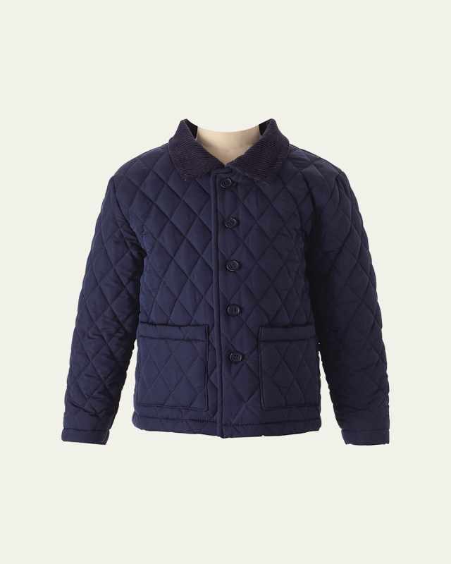 Boy's Quilted Jacket W/ Corduroy Collar, Size 2-10